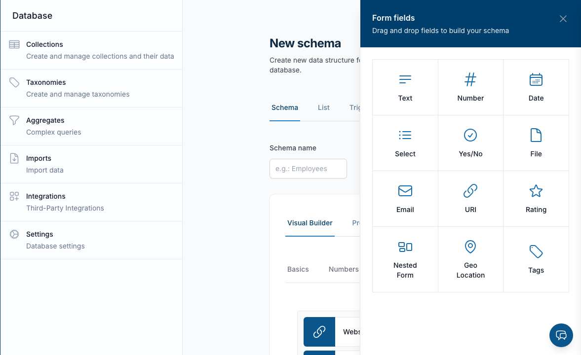 Schema builder with every field type