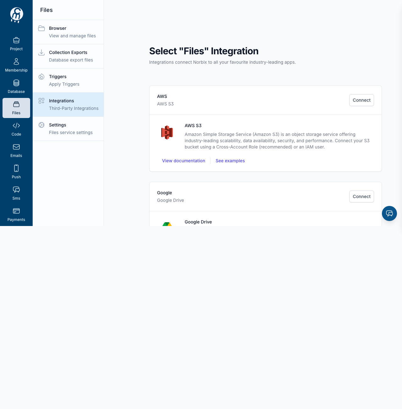 The Select Files Integration picker